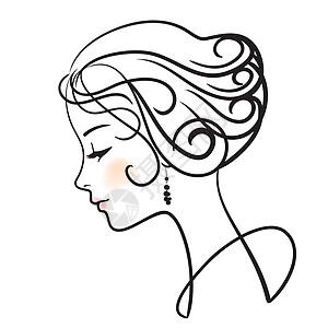 美丽的女人脸化妆品化身曲线绘画草图魅力女士发型女性黑色图片