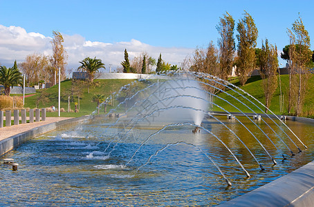 公园喷泉花朵花园场景池塘城市植物群绿色民众园艺背景图片