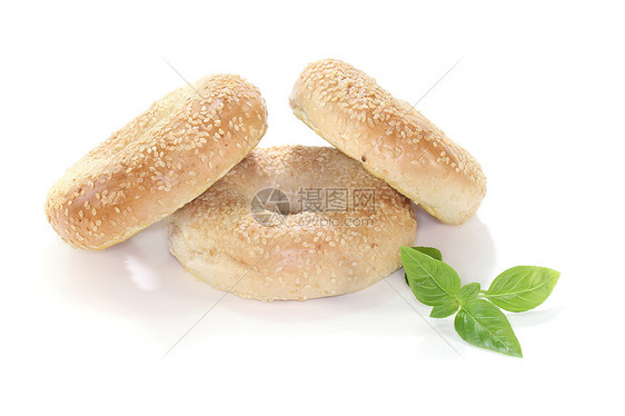 3个百吉饼小吃糕点食品芝麻食物甜甜圈早餐焙烤饼干面包图片