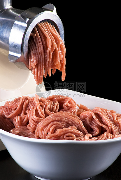 薄粉和肉研磨机红色屠宰场白色烹饪磨床厨房肉类盘子散列营养图片