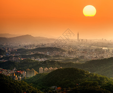 台北日落风景戏剧性旅行住宅市中心天空景观阳光橙子城市图片