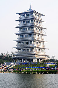 中国西安的长安塔塔蓝色寺庙纪念碑旅行宗教历史公园旅游历史性博览会图片