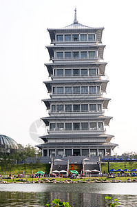中国西安的长安塔塔历史旅行公园蓝色建筑学游客建筑博览会纪念碑旅游图片