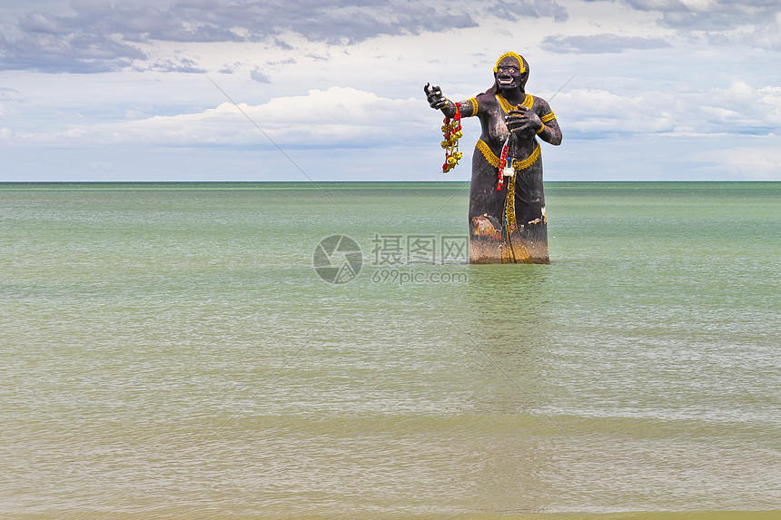 泰国文学界的女巨人卫士恶魔女王蓝色迷信寺庙绘画宗教警卫装饰品故事雕像旅行图片