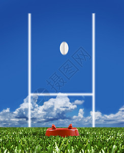 橄榄球踢到显示运动的柱子天空游戏分数比赛足球竞赛娱乐胜利杯子草地图片