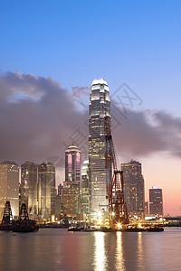 香港日落金融港口小时天空中心码头场景建筑摩天大楼蓝色图片