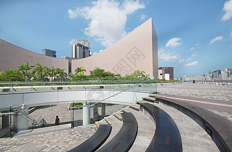 香港文化中心建筑结构 蓝色和蓝色的SK天空全景旅行文化金融中心渡船海洋港口场景图片
