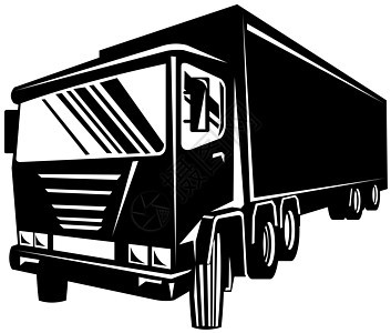 集装箱货车运输插图工业货运黑与白拖运车辆背景图片