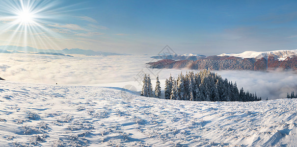 山中冬季的清晨风景图片