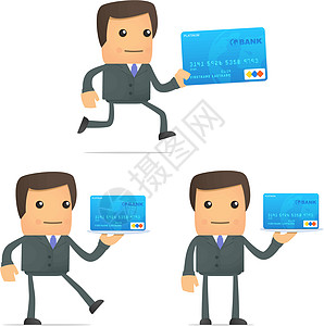 带信用卡的有趣的卡通漫画商务人士工人插图商业金子领导者老板领带帐户卡通片银行图片