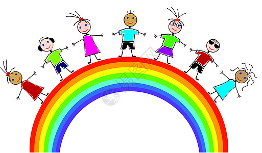 有趣的儿童学校舞蹈绘画头发孩子们派对跳跃眼睛朋友们彩虹图片