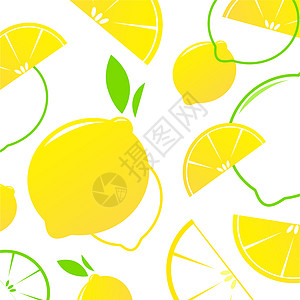 Lemon 切片矢量反向背景或模式 - 黄色和白色图片