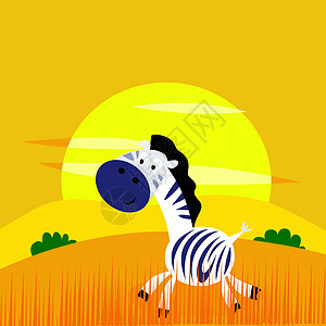 非洲动物 野生草原上的非洲斑马可爱漫画图片