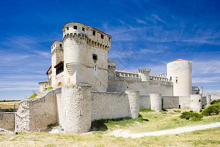 西班牙卡斯蒂利亚和里昂塞戈维亚省Cuelar城堡外观堡垒建筑防御景点据点历史性工事位置世界图片
