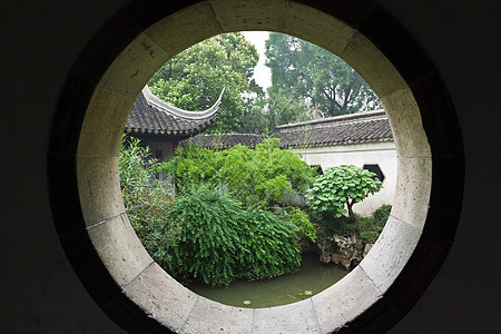 中国苏州有名的齐济林花园狮子吸引力编队建筑物住宅森林房子花园池塘植物图片