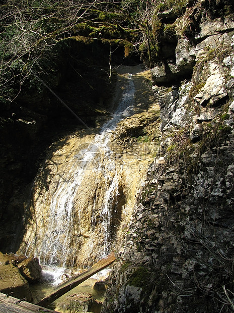 瀑布石头山脉宽慰旅行峡谷木头自然保护区对象河流全景图片