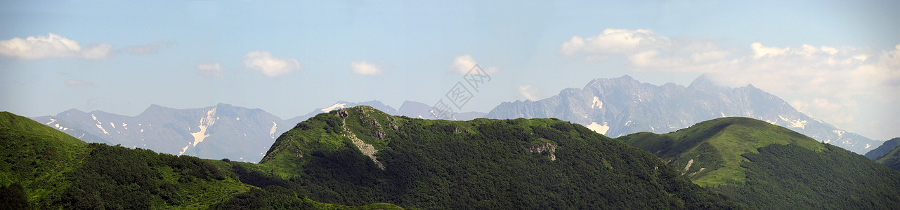 主要高加索山脊山峰斜坡文件全景距离植物群旅行登山木头山丘图片