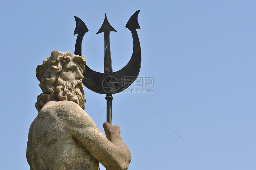 波塞冬和来自亚特兰蒂斯的特里顿胡须雕塑金属上帝艺术品蓝色身体海王星雕像创造力图片