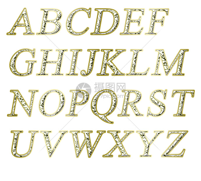 字母字母顺序插图金子材料绘画正方形珠宝摄影打字稿金属白色图片