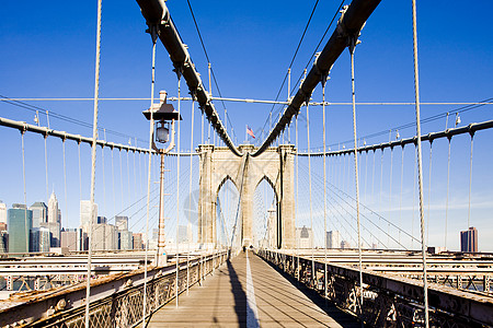美国纽约市曼哈顿布鲁克林大桥风光市政桥梁电缆建筑物建筑学建筑外观世界旅行图片