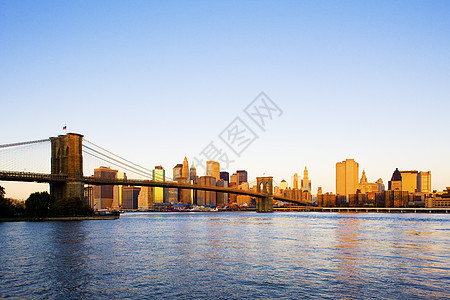 美国纽约市曼哈顿布鲁克林大桥地标景观市政建筑旅行城市外观世界摩天大楼河流图片