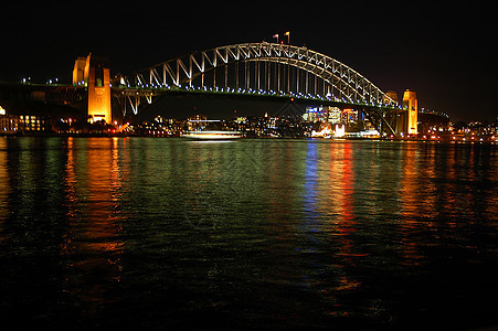夜间港口桥旅行天际地标旅游码头城市反射图片