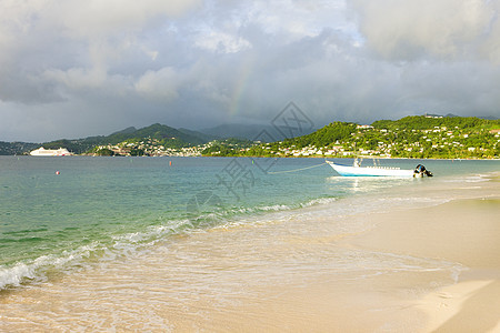 格林纳达格朗昂斯湾世界海滩船只岛屿海景血管支撑旅行热带位置图片