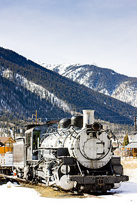 美国科罗拉多州Silverton的旧蒸汽机车铁路运输铁路运输窄轨旅行外观世界位置交通工具图片