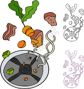 垃圾处理艺术食物涂鸦黑色草图白色面包碎纸机熏肉夹子图片