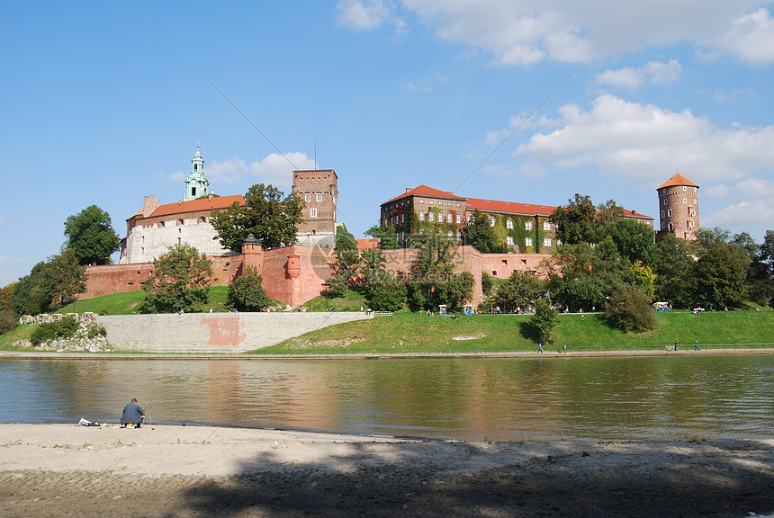 克拉科夫的瓦利城堡纸巾正方形市场大教堂历史住宅皇家图片