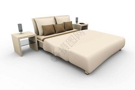 床铺床垫毯子床单床罩卧室家具床头靠垫桌子白色背景图片