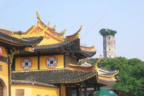 东方寺庙建筑历史黄色信念飞檐建造图片