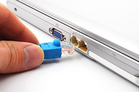 网络连接器金属电缆手指电脑蓝色笔记本数据技术电讯白色图片