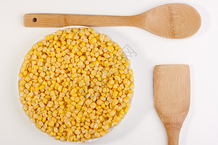 罐头玉米白色盘子厨房店铺营养品勺子陶瓷食物圆形黄色图片