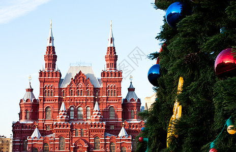 莫斯科圣诞节红色正方形旅游建筑旅行背景图片