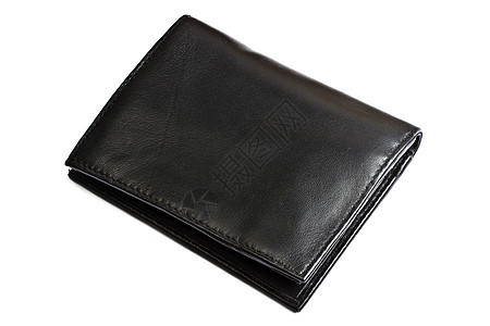 白色上孤立的黑色钱包储蓄皮夹硬币商业口袋金融财富货币宏观皮革图片