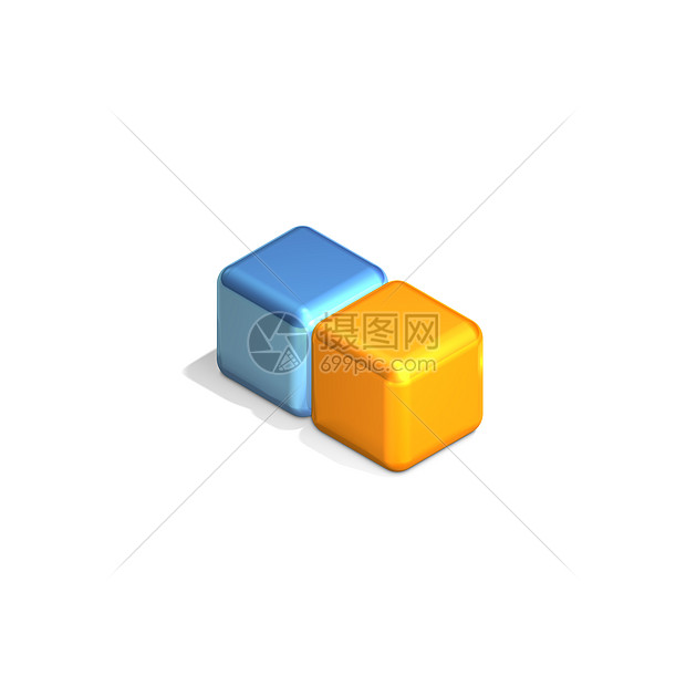 两个立方体建筑橙子体积数据渲染概念蓝色反射团体合作图片