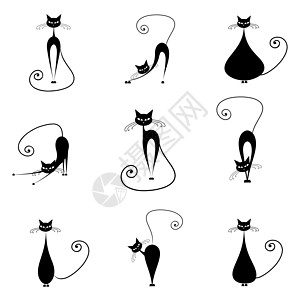 黑猫双影集胡须墨水尾巴卡通片猫咪反射猫科母亲动物艺术图片