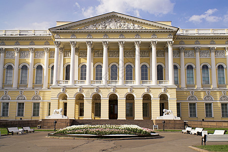 俄罗斯博物馆墙壁阳台柱廊宫殿入口建筑学纪念碑文化博物馆狮子背景