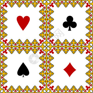 游戏牌符号框架现金赌注冒险游戏扑克黑色钻石线条白色三叶草图片