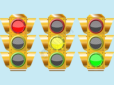 3个不同的交通灯信号停留路口玻璃艺术黄色反射玻璃状信号灯红绿灯图片