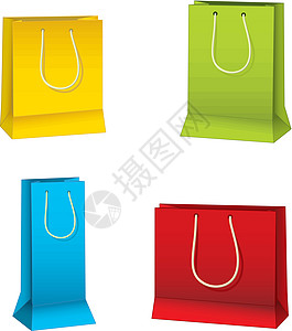 购物袋插图绿色红色蓝色礼物展示黄色背景图片