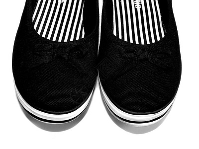 鞋子鞋跑步旅行条纹游戏体操黑色鞋类女孩白色乐队背景图片