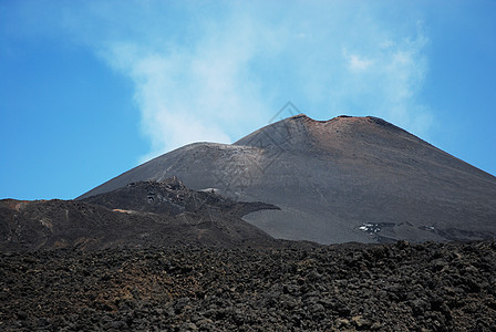 伏尔卡诺埃塔纳灰尘烟雾火山蓝色天空图片