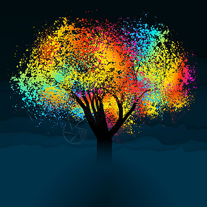 抽象彩色树 带有复制空间 EPS 8推介会横幅作品墙纸商业网络季节插图彩虹印迹图片