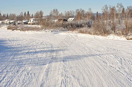 阿拉斯加Fairbanks地区冻结的Chena河高清图片