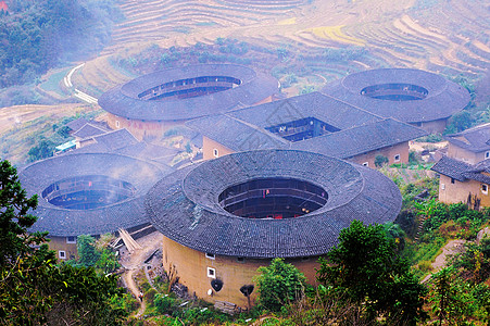 圆形建筑素材中国福建的当地住宅住房背景