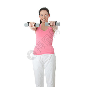演习演练保健运动姿势女士哑铃专注体操肌肉身体锻炼图片