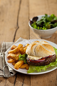 大汉堡包洋葱包子薯条小吃午餐饮食面包食物图片