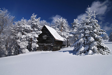 雪中山庄风景小屋住宅乡村假期阳光国家季节晴天木头图片